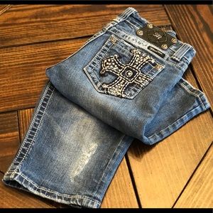 MISS ME Embellished across Denim Bermuda Shorts